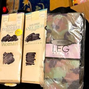 🔴NWOT 4 PAIR TROUSER/KNEE HIGH 2 Queen Nude, 1 sheet Beige. 1 ARMY CAMO